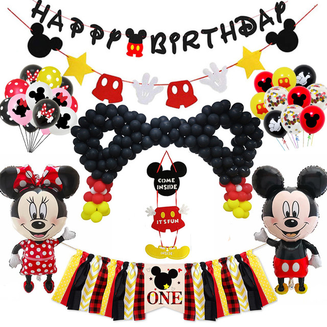Mickey Mouse Birthday Decorations Set Birthday Banner Inspired Balloon  Package for Kids Favor Disposable Dinnerware Supplies - AliExpress